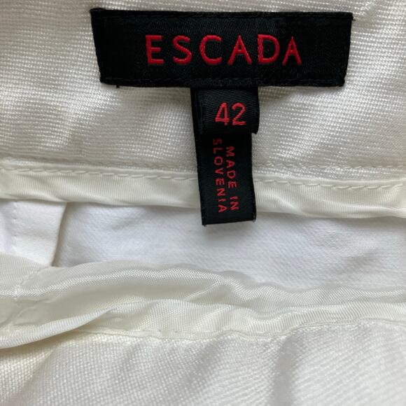 ESCADA Cotton Silk Straight Leg Ankle Pants Size 42 Cream Luxe - Picture 6 of 8